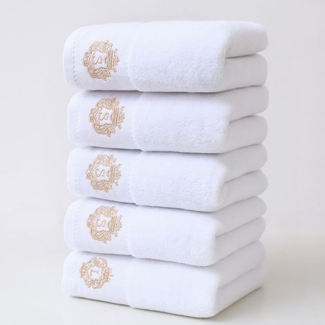 Serviette de bain adulte en pur coton, épaisse, douce et absorbante, lot de 5, blanche/35 x 75 cm (1/3)