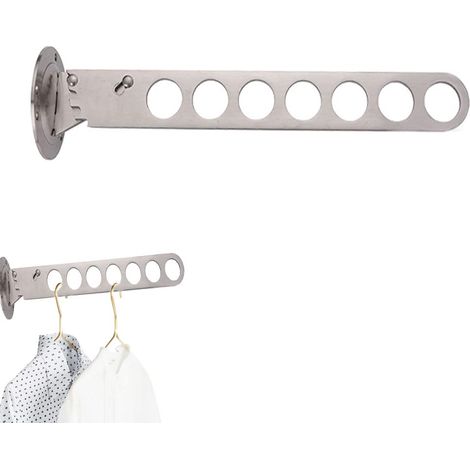Étendoir Mural Pliable Cintre, Inoxydable Portemanteau, Barre de Vêtements à Fixation Murale, Porte-Manteau Séchoir Pliable, pour Buanderie, Salle de Bain, Chambre à Coucher, 7 Trous, Argent (1/5)