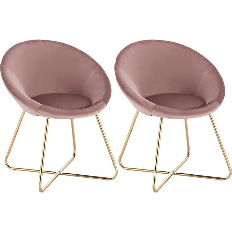 Juego de 2 sillas de cocina de terciopelo y patas de metal rosa 190000304