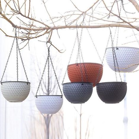 Pot de fleur suspendu en rotin nid d'abeille 1 pièce, pot de fleur suspendu intérieur et extérieur, gris 25.525.516cm (1/4)