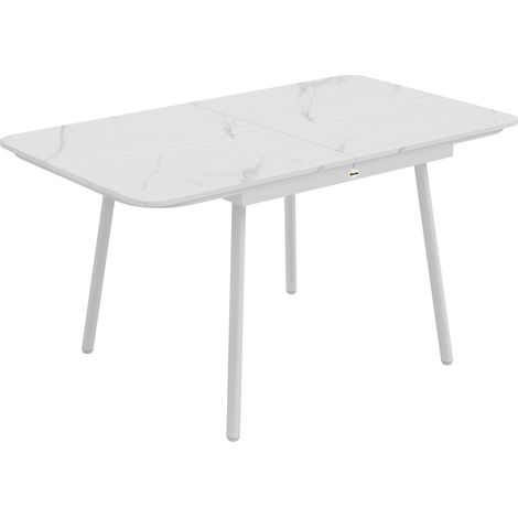 Table de jardin rectangulaire 4-6 personnes, plateau WPC et cadre métal, pieds ajustables, 140x80x75 cm, blanc (1/5)