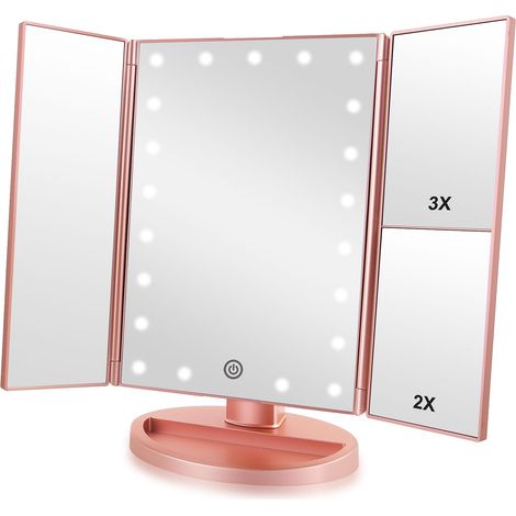 Miroir avec lumière, miroirs de table avec écran tactile Tri-Fold, grossissement 1 x / 2 x / 3 x et USB , lumière LED réglable à 180 ° (1/5)
