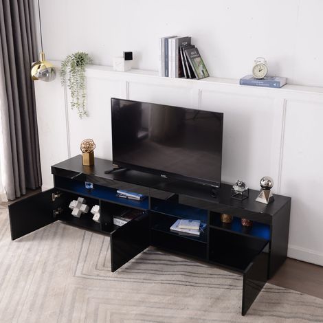 Meuble tv 180 cm noir avec panneau clair & led variable – style moderne pour salonsalle à manger (1/5)