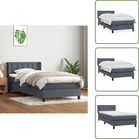 Letto con materasso - vidaXL Giroletto a Molle con Materasso Grigio Scuro 80x210 cm Velluto - Letto a molle