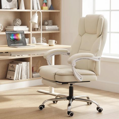 Chaise bureau ergonomique beige fauteuil de bureau avec dossier inclinable hauteur réglable 64x73x112-120cm design moderne (1/4)