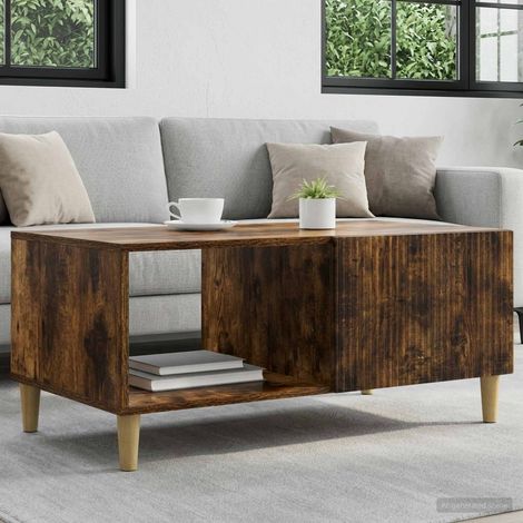 Table basse vintage avec rangement en bois d’ingénierie chêne fumé 90 x 50 x 40 cm - PANGIVO (1/5)