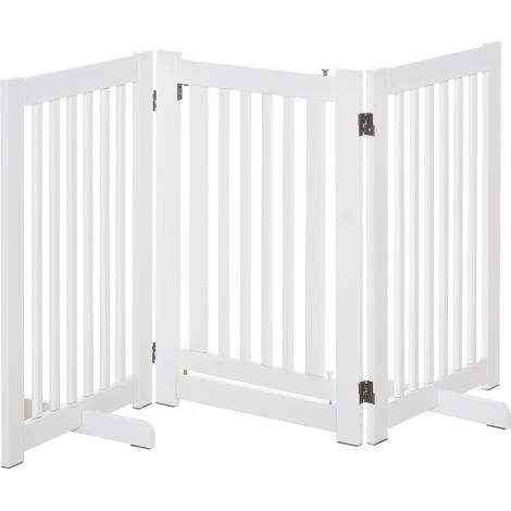 PawHut Absperrgitter Hund Freistehendes Verstellbares Schutzgitter mit Füßen 155 x 76 cm Holz Hundegitter Klappbar Treppenschutzgitter für Treppen, Türen, Küche, Flur, 3 Paneelen, Weiß (1/5)