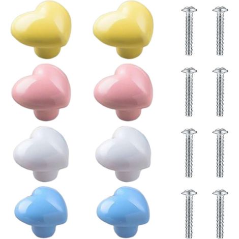 8 poignées de meuble en forme de cœur, céramique créative, boutons d'armoire mignons, accessoires de meubles. (1/5)