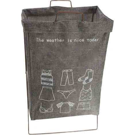 Panier à linge pliable en métal avec structure en X, imperméable et multifonctionnel, avec sac de rangement, gris, taille L, idéal pour les résidences étudiantes et les appartements. (1/3)