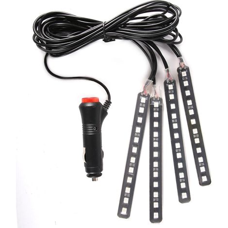 Ruban LED RGB 12V 4x 12SMD pour ambiance intérieure voiture, éclairage d'habitacle avec télécommande bleue (1/5)