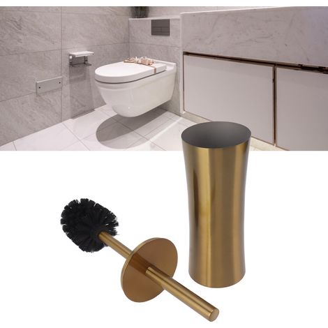 Ensemble de brosses de nettoyage pour toilettes, support de brosse de sol en acier inoxydable, forme évasée, style doré. (1/5)