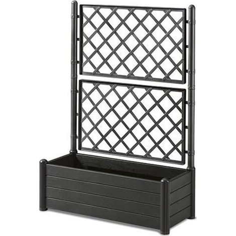 Stefanplast – Jardinière rectangulaire avec treillis – Finition effet bois – 100x43xH142 cm – Volume 80 L – Couleur anthracite