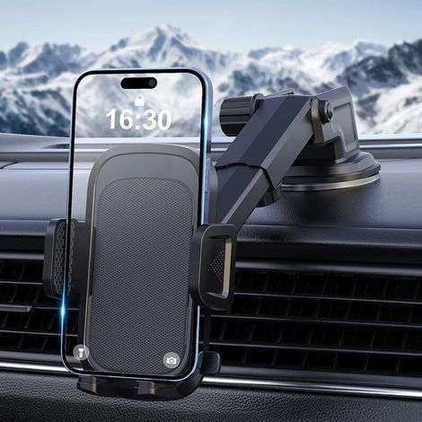 Support téléphone voiture 360° – Ventouse silicone – Bras télescopique ajustable 3,1-5 pouces – Compatible smartphones 4-7 pouces (1/5)