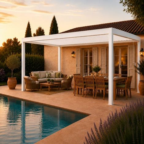 Pergola Bioclimatique Aluminium Autoportante Blanc 5x3 Manuelle S ORIAL France (1/5)