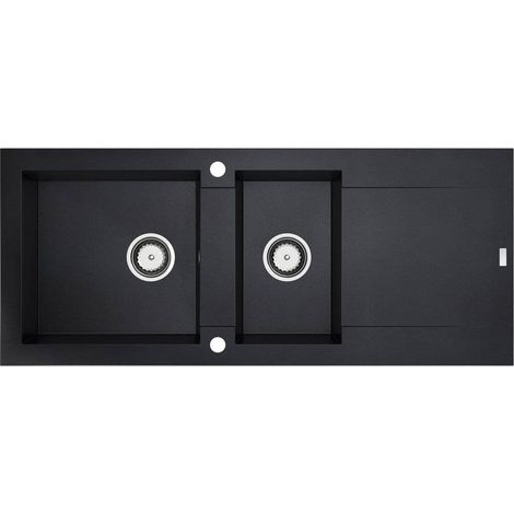 Carea Cuisine & Bain – Évier granit 2 bacs réversible 118x50x20,5 cm – Résistant aux chocs et rayures – Facile à entretenir – Système de vidage automatique