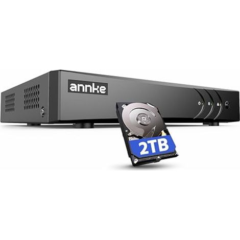 8CH 3K Lite H.265+ Enregistreur DVR de Sécurité Système de Caméra de Surveillance Analogique/AHD/TVI/IP Extérieur,Détection de Personne/Véhicule, Alarme par E-Mail avec Images, 2TB HDD (1/5)