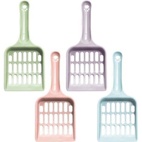 4 pelleteries pour litière chat en plastique, pelle à grille pour litière féline, accessoires d’entretien pour chats – ergonomique, résistante et facile à nettoyer