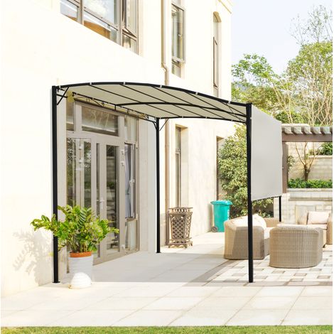Gartenpergola aus Stahl in Cremeweiß mit klappbarem Dach und Wandmontage, 300 x 250 cm (1/5)