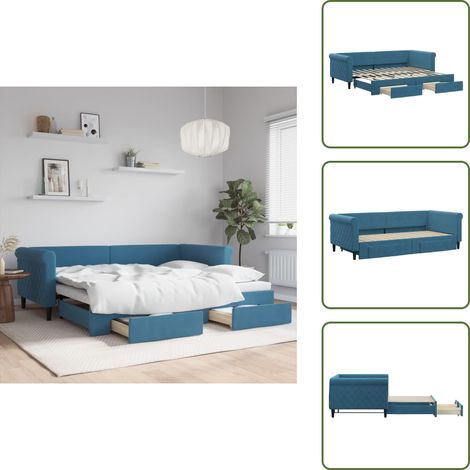 vidaXL Tagesbett Ausziehbar mit Schubladen Blau 90x200 cm Samt (1/5)