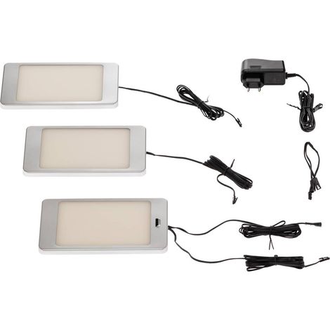 Lindby – Lampe LED sous meuble à intensité variable – 3 lampes argentées – Commande par geste – Éclairage de travail pour cuisine (1/5)