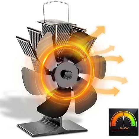 Ventilateur pour poêle à bois Ventilateur à 6 pales pour poêle à bois alimenté par la chaleur Ventilateur de cheminée avec thermomètre magnétique (1/5)