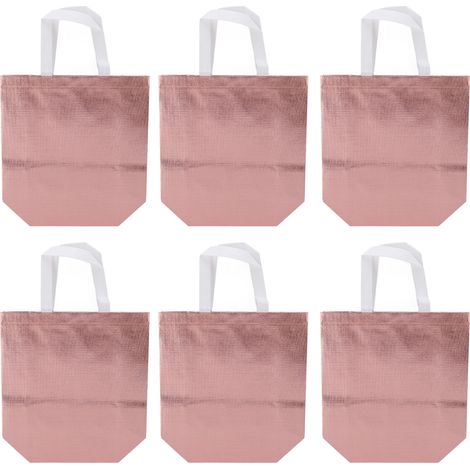 10er-Set glänzende, wiederverwendbare Geschenktüten im Metallic-Look aus Vliesstoff mit Henkeln, ideal für Feiertage und Partys, Roségold (1/5)