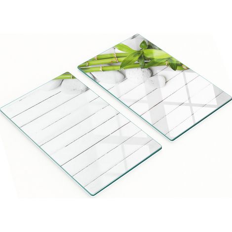 Juego de tablas de cocina de vidrio templado con dise帽o de bamb煤, 2 x 30 x 52 cm.