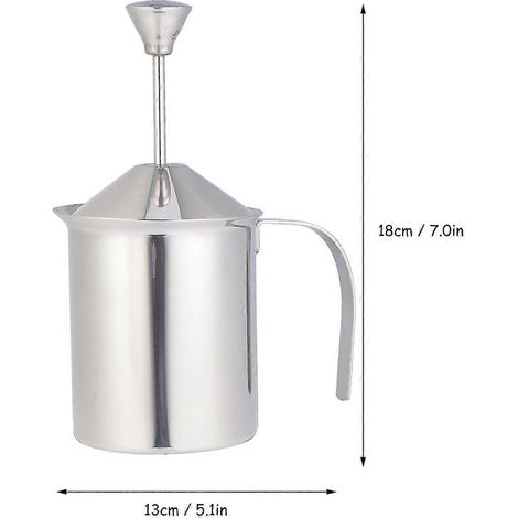 Mousseur à lait en acier inoxydable avec filtre double couche, pichet à mousser, mousseur à lait manuel, ustensiles à café (400 cc) (1/4)