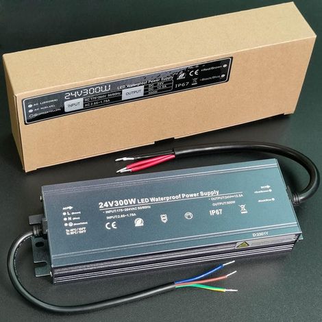 Transformateur 220v 24v 300W, Transformateur LED Étanche IP67, Alimentation 24V Convient aux Bande LED, Panneaux d'Affichage, 12,5A (1/5)