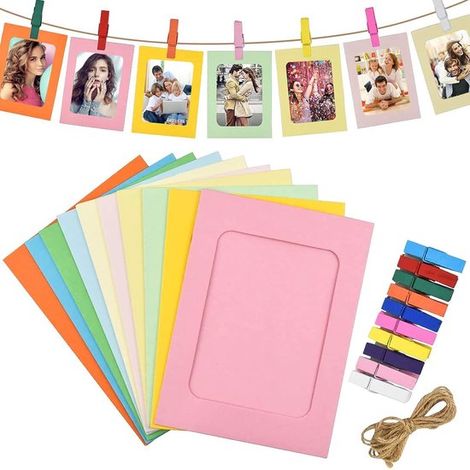 Set mit 30 bunten Papierfotorahmen, DIY-Kartonrahmen, aufhängbaren Papierrahmen, inklusive Mini-Wäscheklammern aus Holz zur Heimdekoration (1/2)