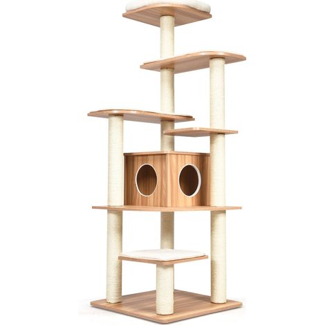 Arbre à chat avec plateformes 176 x 86,5 x 86,5 cm pratique design moderne espace douillet en panneaux de particules naturel