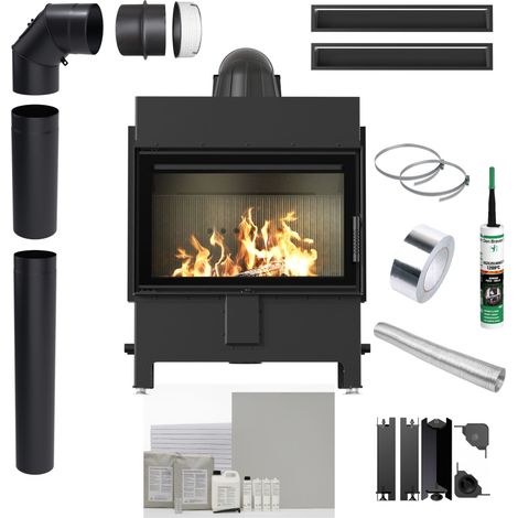 Luftheizkamin-Einsatz KRATKI LUCY 14 kW Ø200 SCHWARZ ECO Einbauset (1/5)