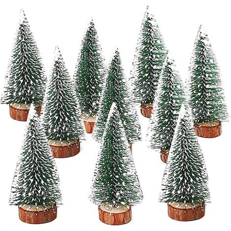 20 Mini-Tannenbäume aus Sisal mit Holzbasis, Schnee-Effekt (1/5)