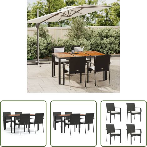 Gartenessgruppe - 5-tlg. Garten-Essgruppe mit Kissen Schwarz Poly Rattan (1/5)