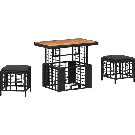 Conjunto de Comedor de Jardín con cojín 3 pcs Negro y Gris vidaXL