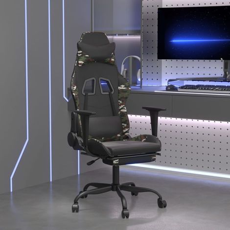 Fauteuil gamer de massage Chaise de bureau - Fauteuil de jeu repose-pied Noir&Camouflage Similicuir BonneVie-20932 (1/5)
