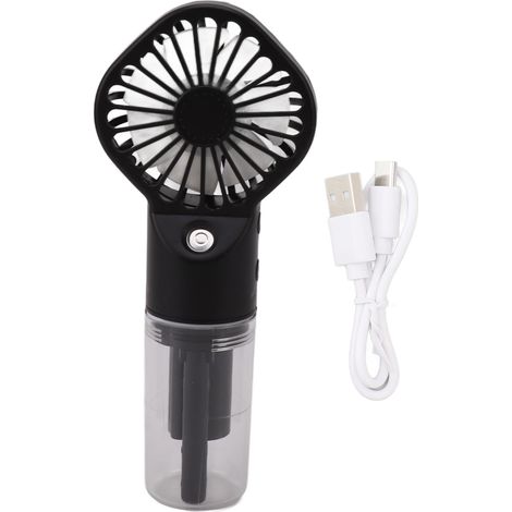 Tragbarer Handventilator mit USB-Aufladung, Wassersprühfunktion und 4 Geschwindigkeitsstufen, Schwarz