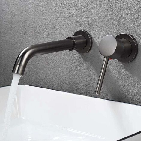 Mitigeur Lavabo Mural Rotatif à 360°Robinet Salle de Bain pour Baignoire et Lavabo Robinetterie Lavabo Encastré Mural Design Moderne, Gris (1/4)