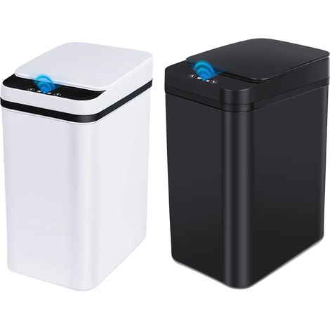 Poubelle à capteur automatique, fonctionnement sans contact, contrôle des odeurs, Blanc + Noir (1/2)