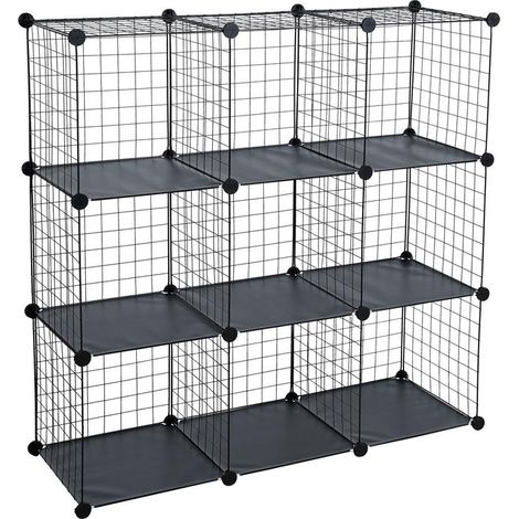 Regalsystem Steckregal DIY Regal 9 Fächer Gitter Metall Würfelregal Stufenregal Schwarz (1/5)