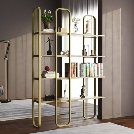 Dmora - Estante para libros Almena, Estante de oficina, Porta libros móvil, Biblioteca, 125x28h180 cm, Amarillo, con embalaje reforzado (1/5)