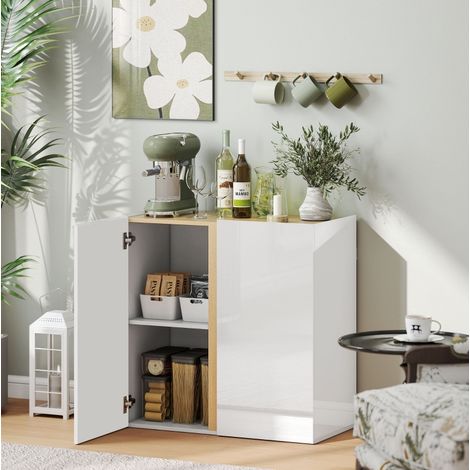 Sideboard Holzwerkstoff Weiß/Naturholzoptik 80 x 40 x 80 cm mit Soft-Close-Türen und verstellbarem Einlegeboden (1/5)