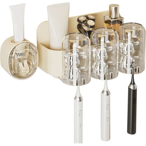 Porte-brosse à dents en forme d'ours mignon avec presse-dentifrice automatique Porte-brosse à dents mural 3 tasses (1/4)