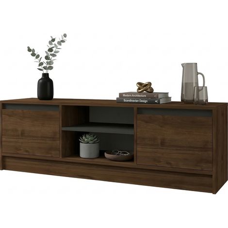 TV-Schrank Lurani, ein Regal, 2 Türen, 4 Fächer, 180x40x45h cm Nussbaum braun
