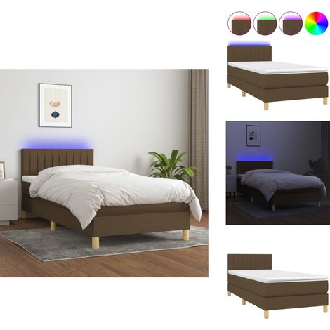 Sommier à lattes de lit et matelas et LED Marron foncé 80x200cm - Sommier Tapissier - Lit Avec Led - Matelas À Ressorts Ensachés - Têted Lit Ajustable - Éclairage LED (1/5)