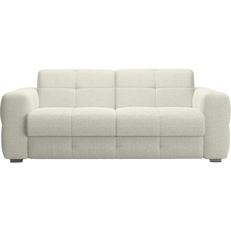 Mobilier Deco – Canapé 3 places convertible en tissu bouclette beige – Matelas mémoire 14 cm – Confort optimal pour usage quotidien (1/5)