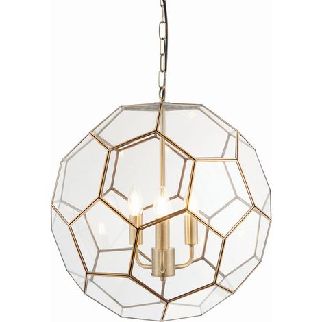 Endon Miele - Luminaire suspendu sphérique à 3 ampoules, laiton antique, verre, E14 (1/5)
