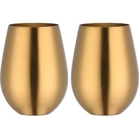 Stielloses Weinglas aus Edelstahl, tragbarer Weinbecher für draußen – 2er-Set Metallgläser – Gold