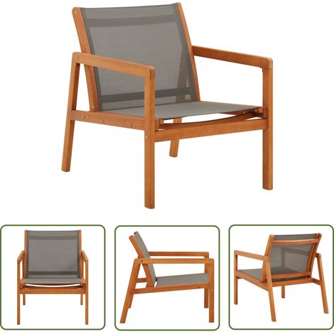 The Living Store Garten-Loungestuhl Grau Massivholz Eukalyptus und Textilene - Gartensessel - Gartenstuhl - Loungesessel - Esszimmerstuhl - Holzsessel (1/5)