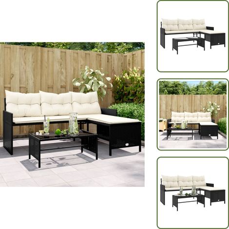 Gartensofa in L-Form mit Tisch und Kissen Schwarz Poly Rattan - Gartensofa - Outdoor Möbel - Lounge Set - Rattan Sofa - Gartenlounge (1/5)